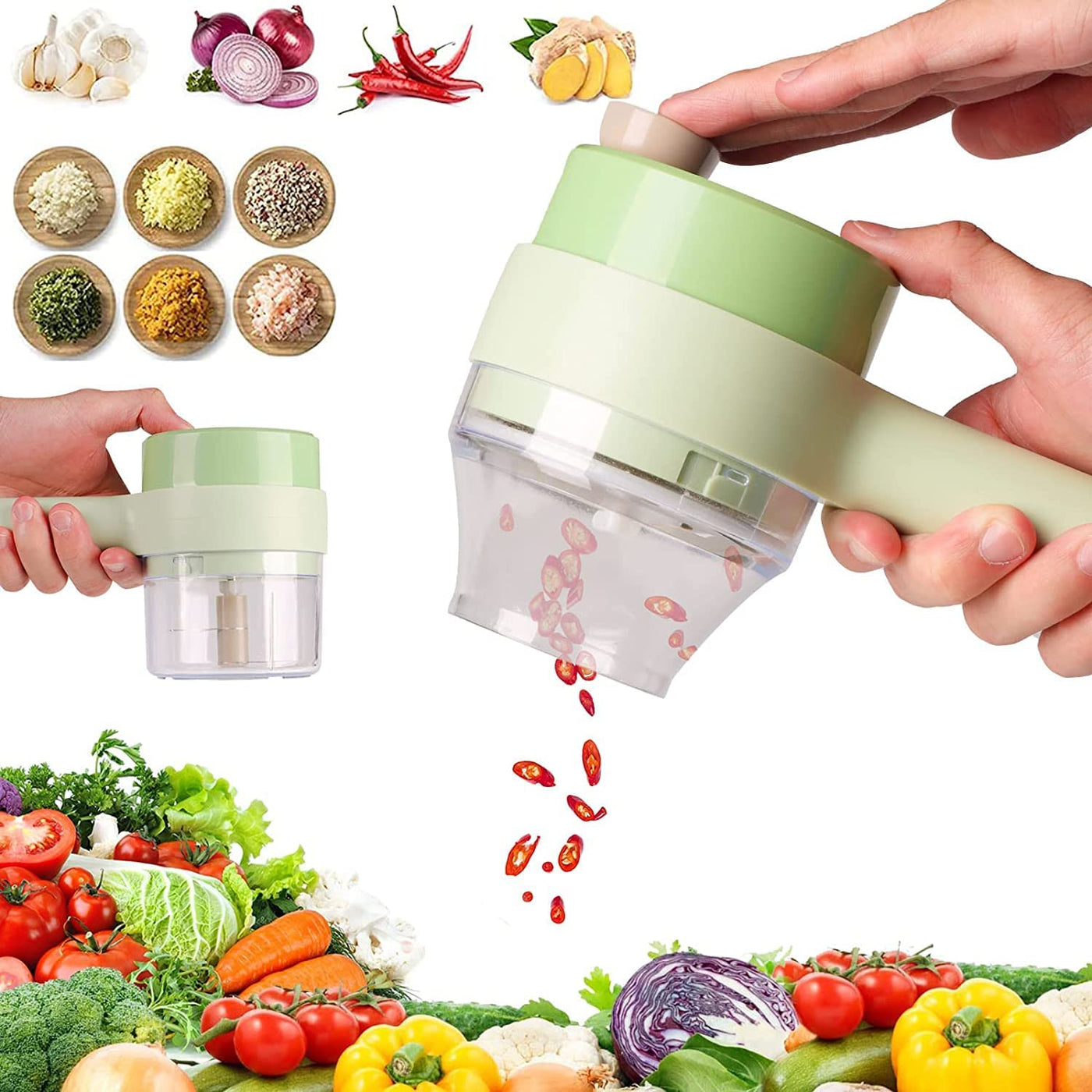 Multifunction Electric Handheld Hammer Vegetable Cutter Set Food Chopper Vegetable Fruit Slicer,for Garlic Pepper Chili Onion Celery Ginger Meat