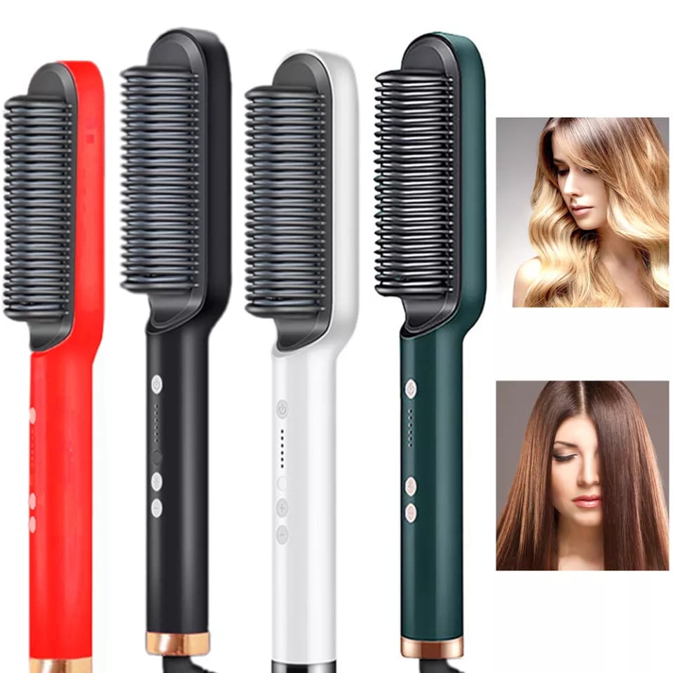 Hair Straightener Iron Brush Straight Hair Comb 2-in-1 Hair Straightener Curling Professional Styling Brush Hair Curler &amp; Straightener For Women (random Color)