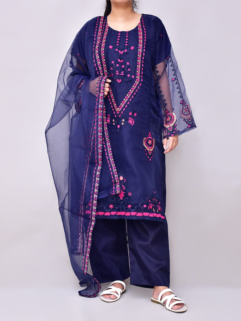 3 Pcs Beautiful Organza Multi Embroidery Suit for women and young girls