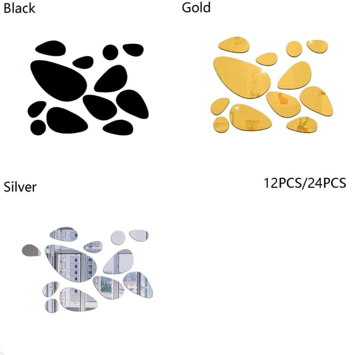 Pebbles Acrylic Mirror Stickers Wall Decorations (12pc)