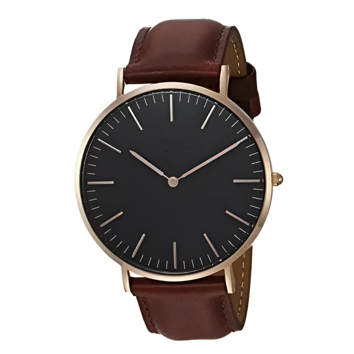 Leather Strap Black Dial Stylish Watch - Without Box