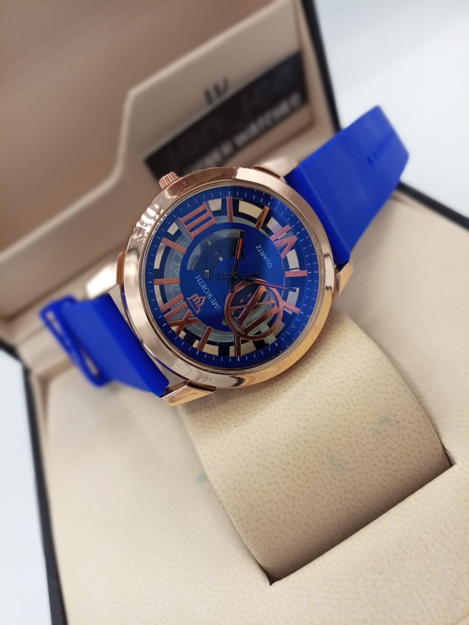 Time worth Quartz Round Roman Dial Blue Strap Watch - Without Box