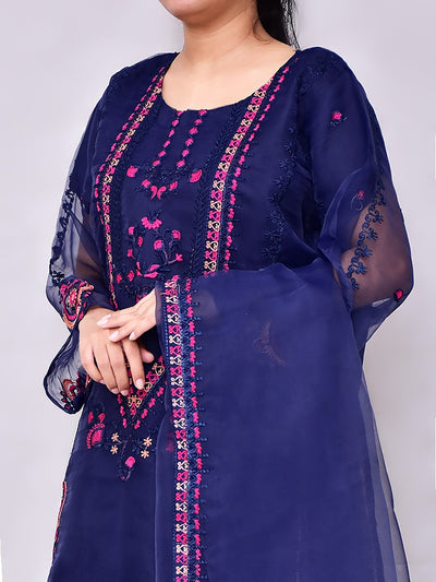 3 Pcs Beautiful Organza Multi Embroidery Suit for women and young girls