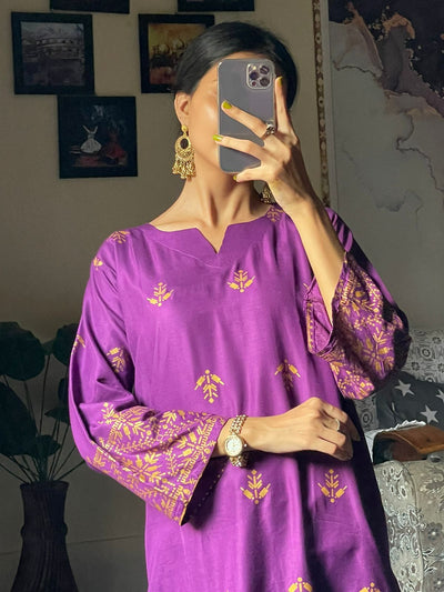 2pcs Block Printed Arrow Design Women's Suit (Purple)