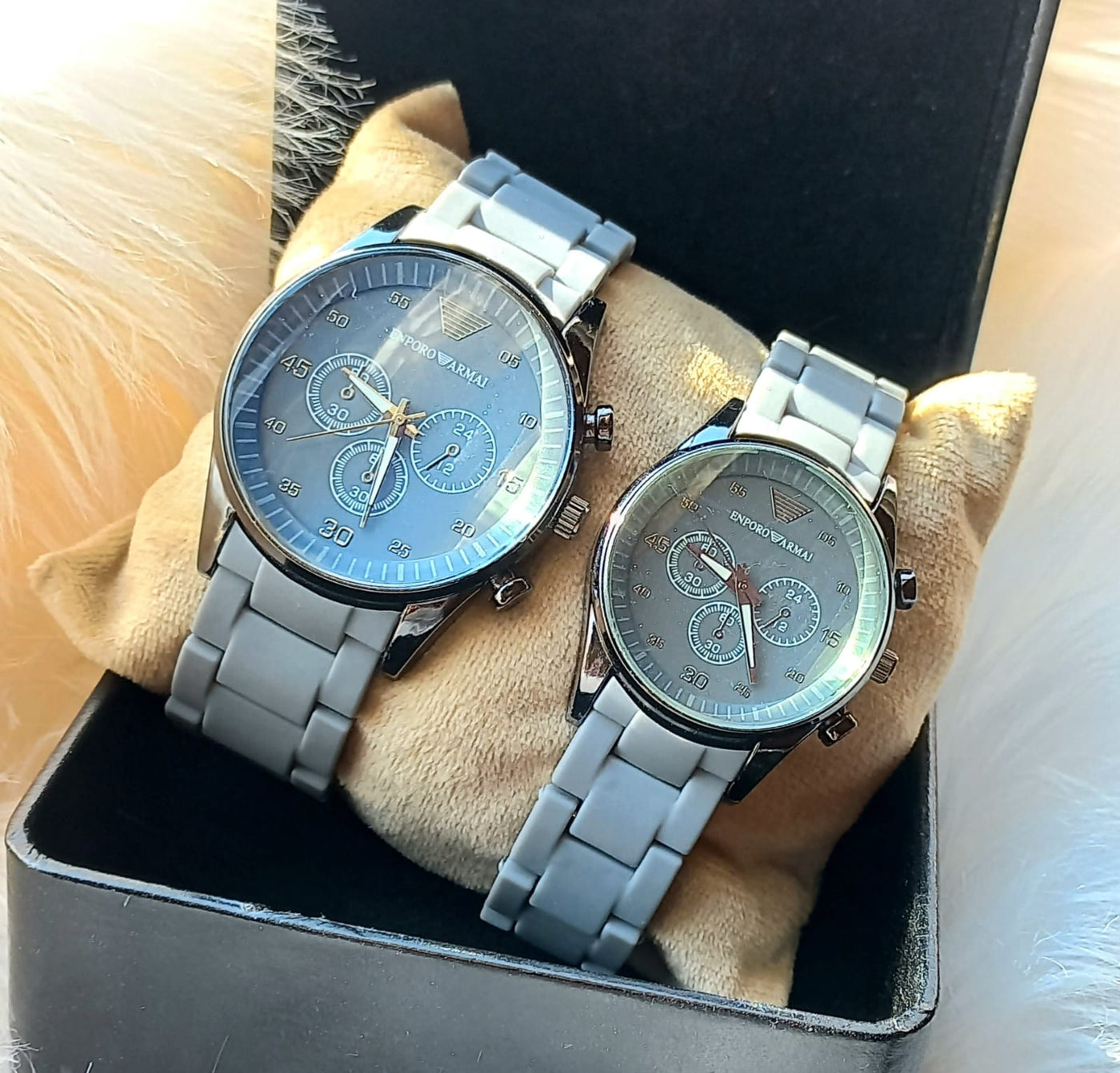 EMPORIO ARMANI RUBBER CHAIN COUPLE WATCH - With Box