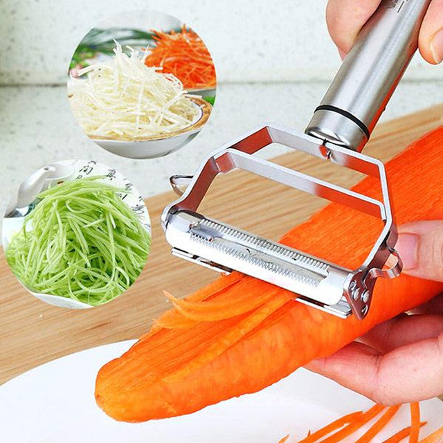 Pack Of 3 Stainless Steel julienne peeler and vegetable peeler with premium ultra sharp double grater blades for salad, potato, carrot, fruit and veggie noodles