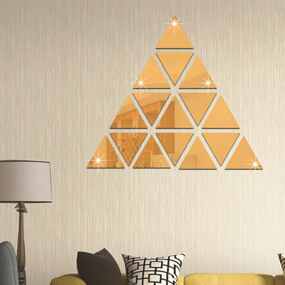 16 PCS/Set Triangular Mirror Sticker 3D Acrylic Mirrored Decals DIY Removable Decals Ornaments Room Home Decoration Wall Sticker