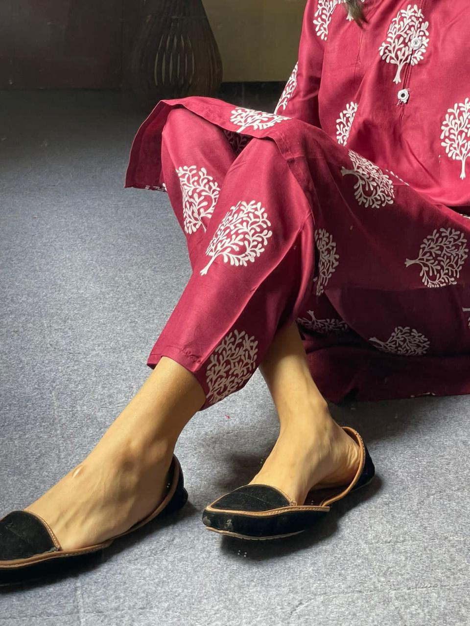 2 Pc Tree Design Beautiful Printed Shirt + Trouser (Maroon)