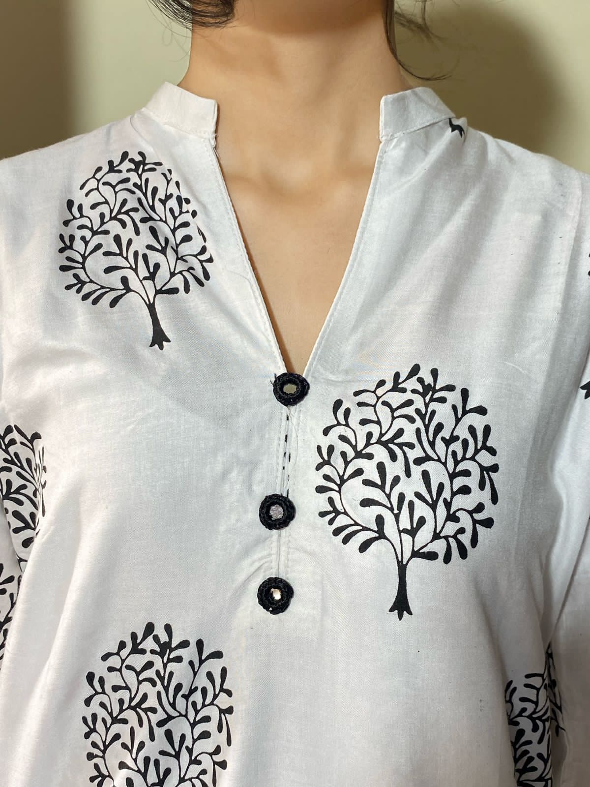 2 Pc Tree Design Beautiful Printed Shirt + Trouser (White)