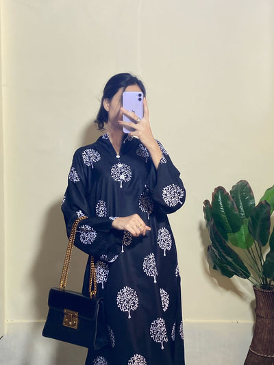 2 Pc Tree Design Beautiful Printed Shirt + Trouser (Black)