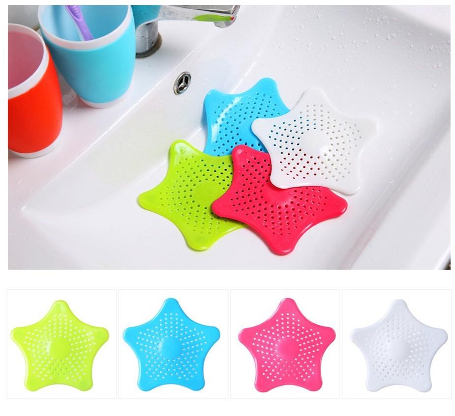 Pack of 5 - Silicone Rubber Star Fish Five-pointed Creative Star Sink Water Stopper Filter Sea Star Drain Hair Catcher &amp; Stopper Cover Sink Strainer Leakage Filter for Kitchen and Bathroom
