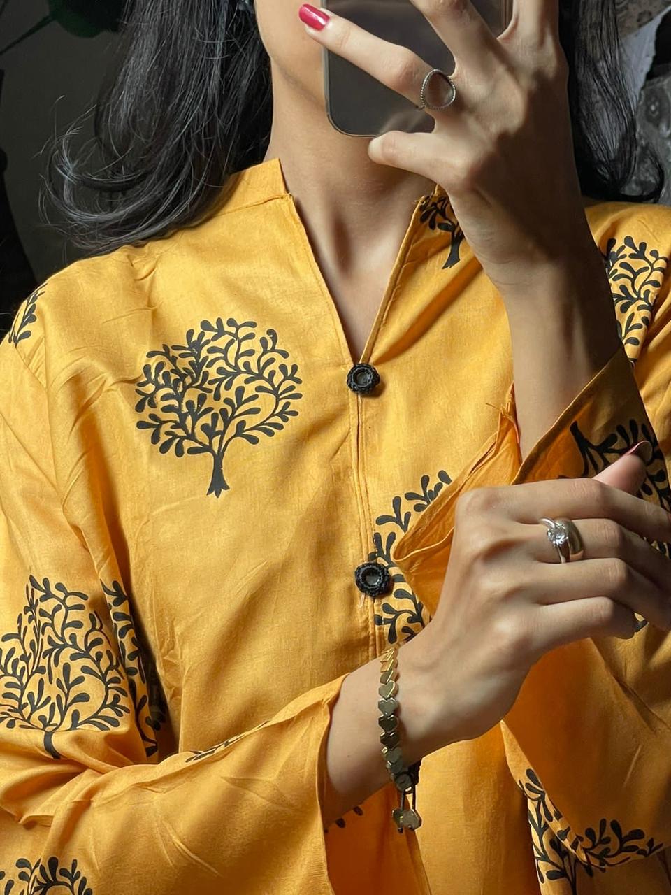 2 Pc Tree Design Beautiful Printed Shirt + Trouser (Orange Peel)