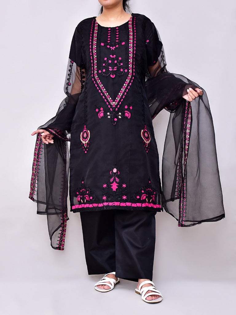 3 Pcs Beautiful Organza Multi Embroidery Suit for women and young girls