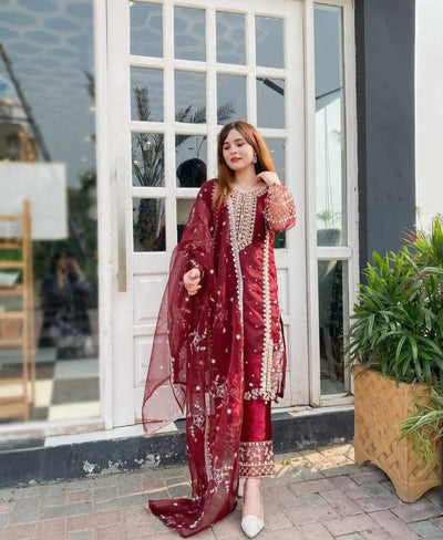 3pcs Tahzeeb Organza Kattan Silk Suit