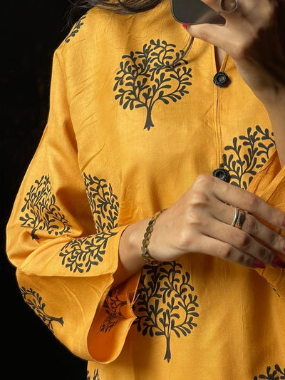 2 Pc Tree Design Beautiful Printed Shirt + Trouser (Orange Peel)