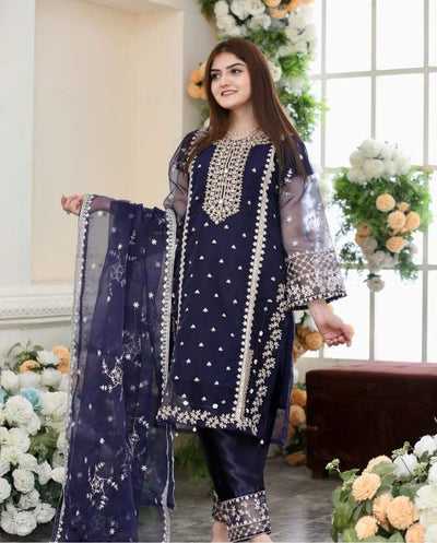 3pcs Tahzeeb Organza Kattan Silk Suit
