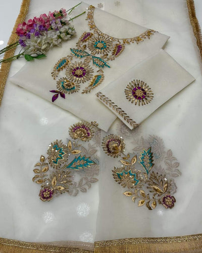 2 pcs organza zarri beads handwork shirt Organza zarri beads handwork dupata(New arrival)