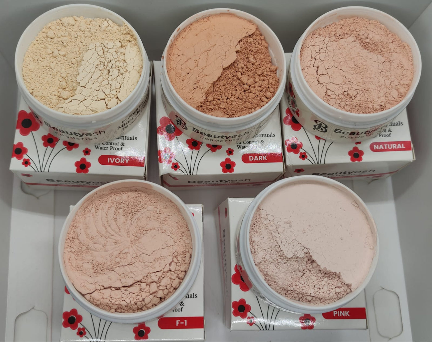 Pack of 5 Beautyesh Professional Long-Lasting Matte Face Foundation Powder Flawless Complexion, All Day