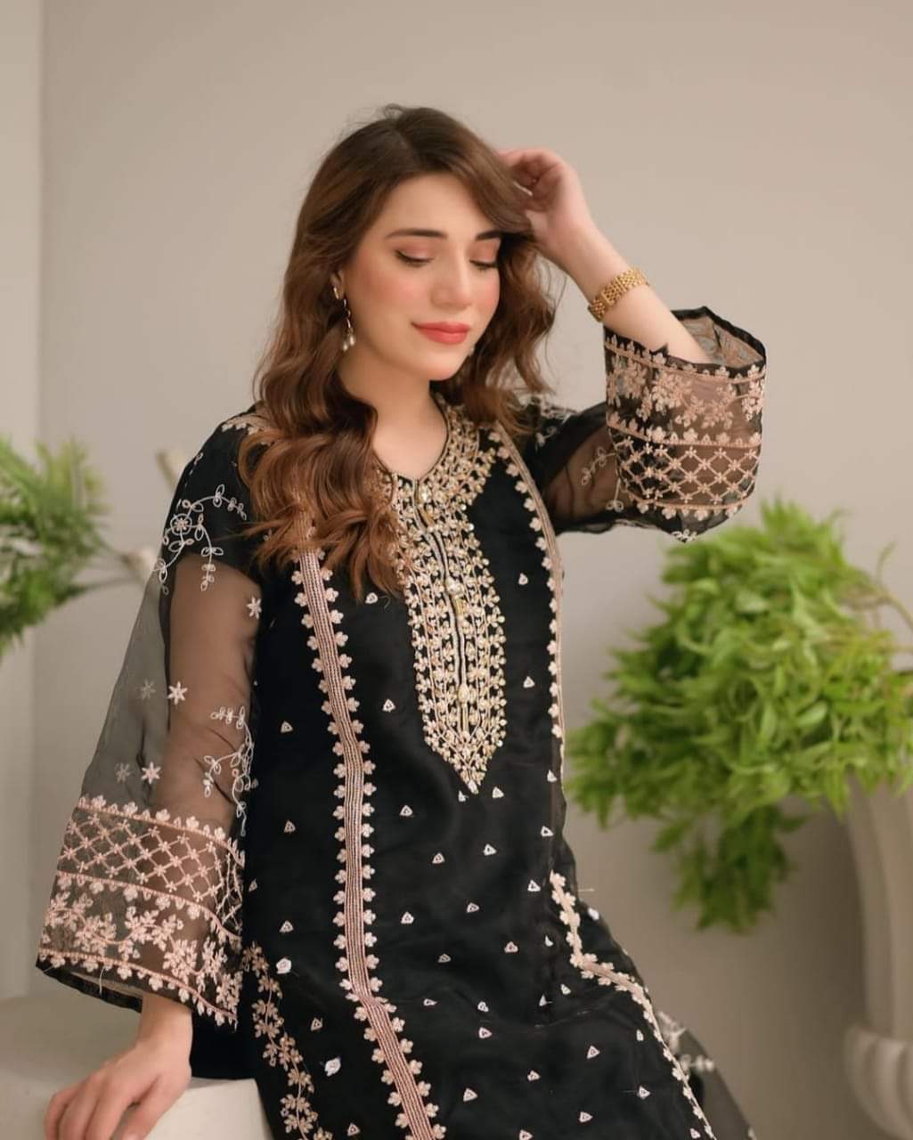 3pcs Tahzeeb Organza Kattan Silk Suit