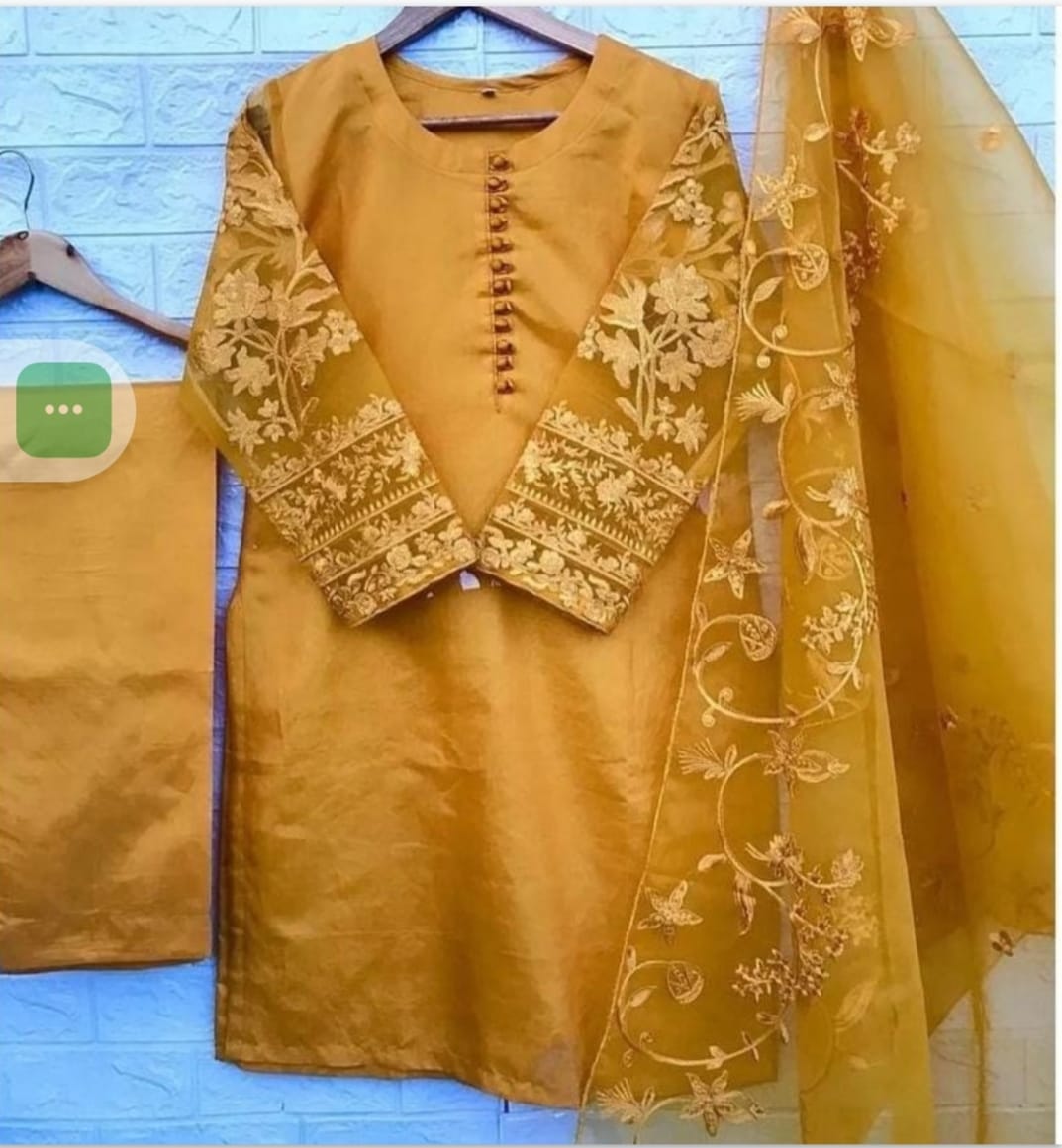 3 Pcs Beautiful Katan Silk Suit for women and young girls