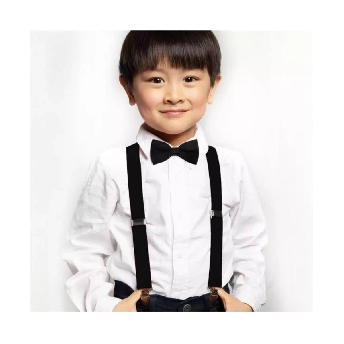 Pack of 2 - Suspenders for Kids Elastic Suspenders Galas + Bow Tie Bowtie
