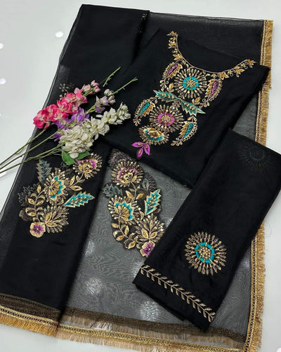 2 pcs organza zarri beads handwork shirt Organza zarri beads handwork dupata(New arrival)