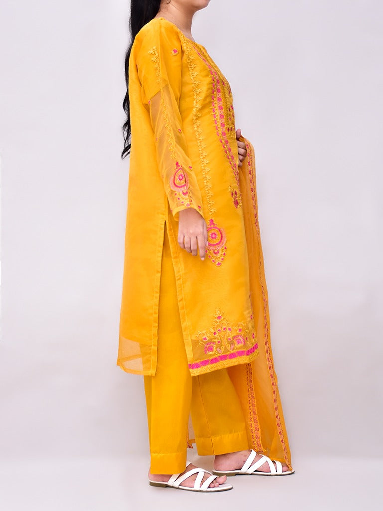 3 Pcs Beautiful Organza Multi Embroidery Suit for women and young girls