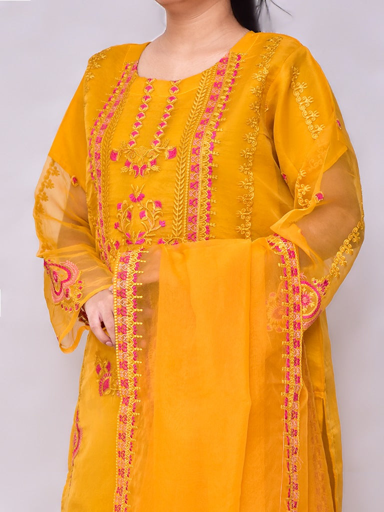 3 Pcs Beautiful Organza Multi Embroidery Suit for women and young girls