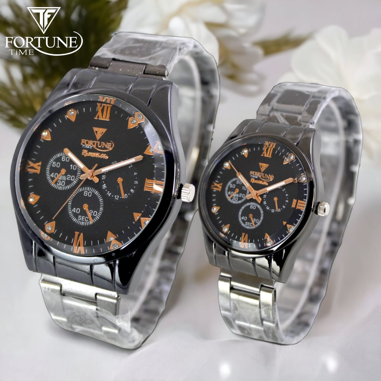 Fortune Time Chronograph Round Dial Pair Watch