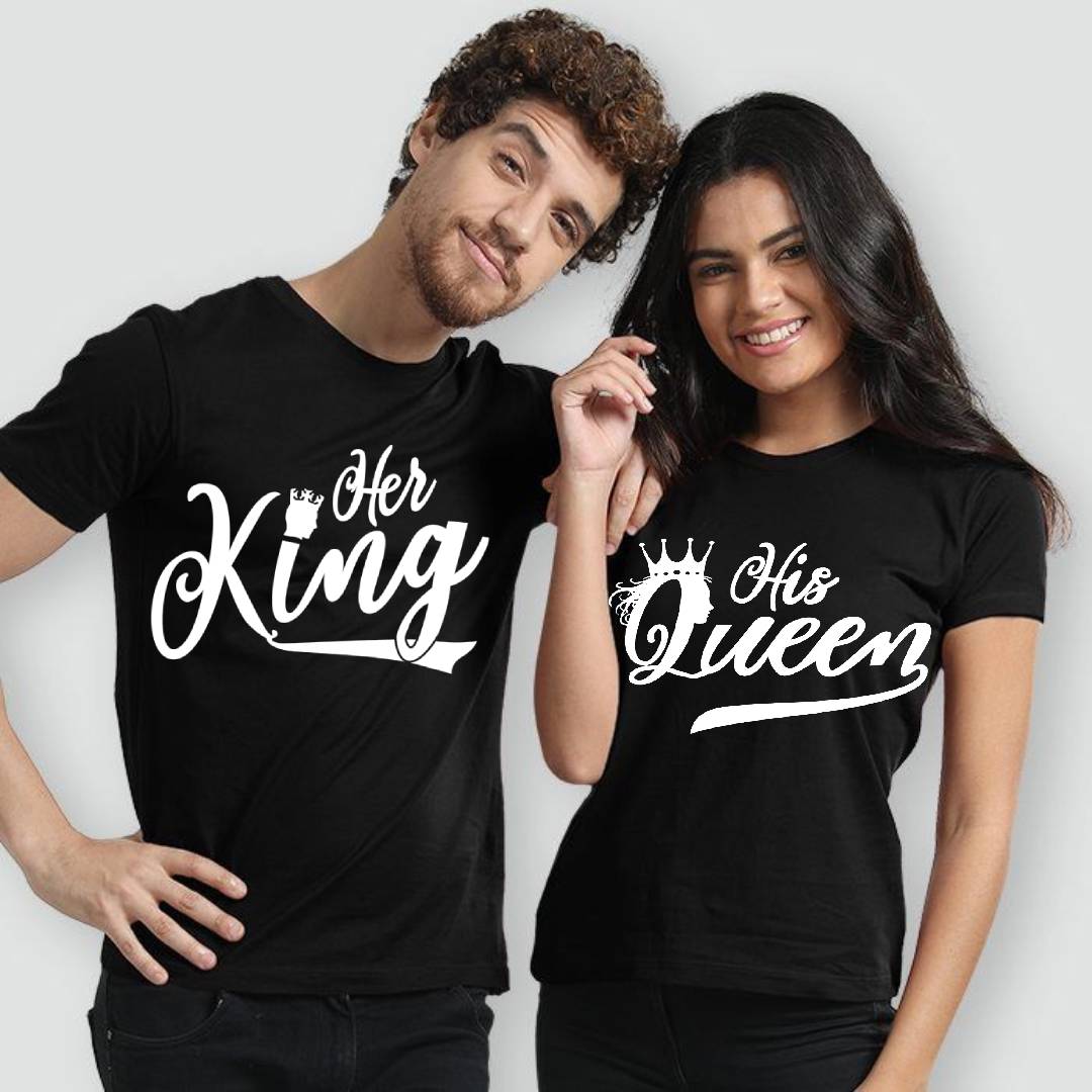 Her King &amp; His Queen Summer Couple Printed T-Shirt