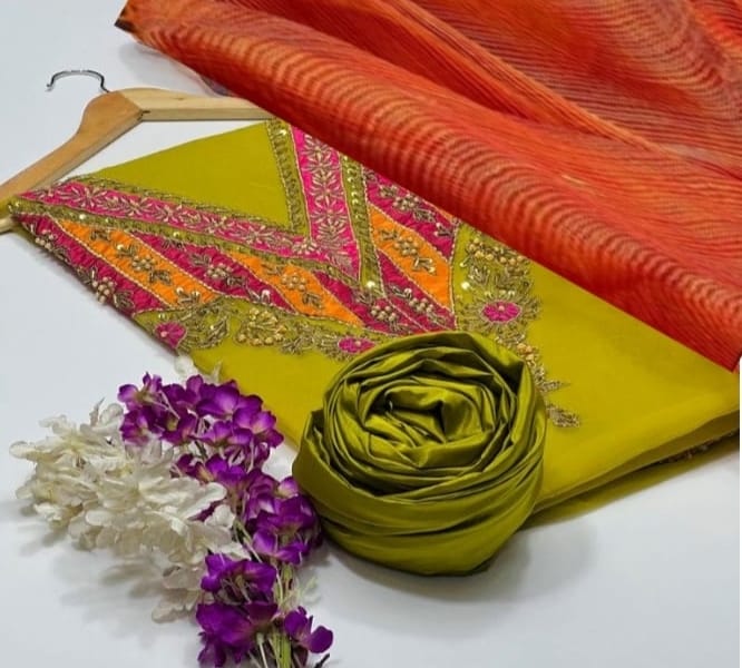 3 pcs Organza Qattan Suit