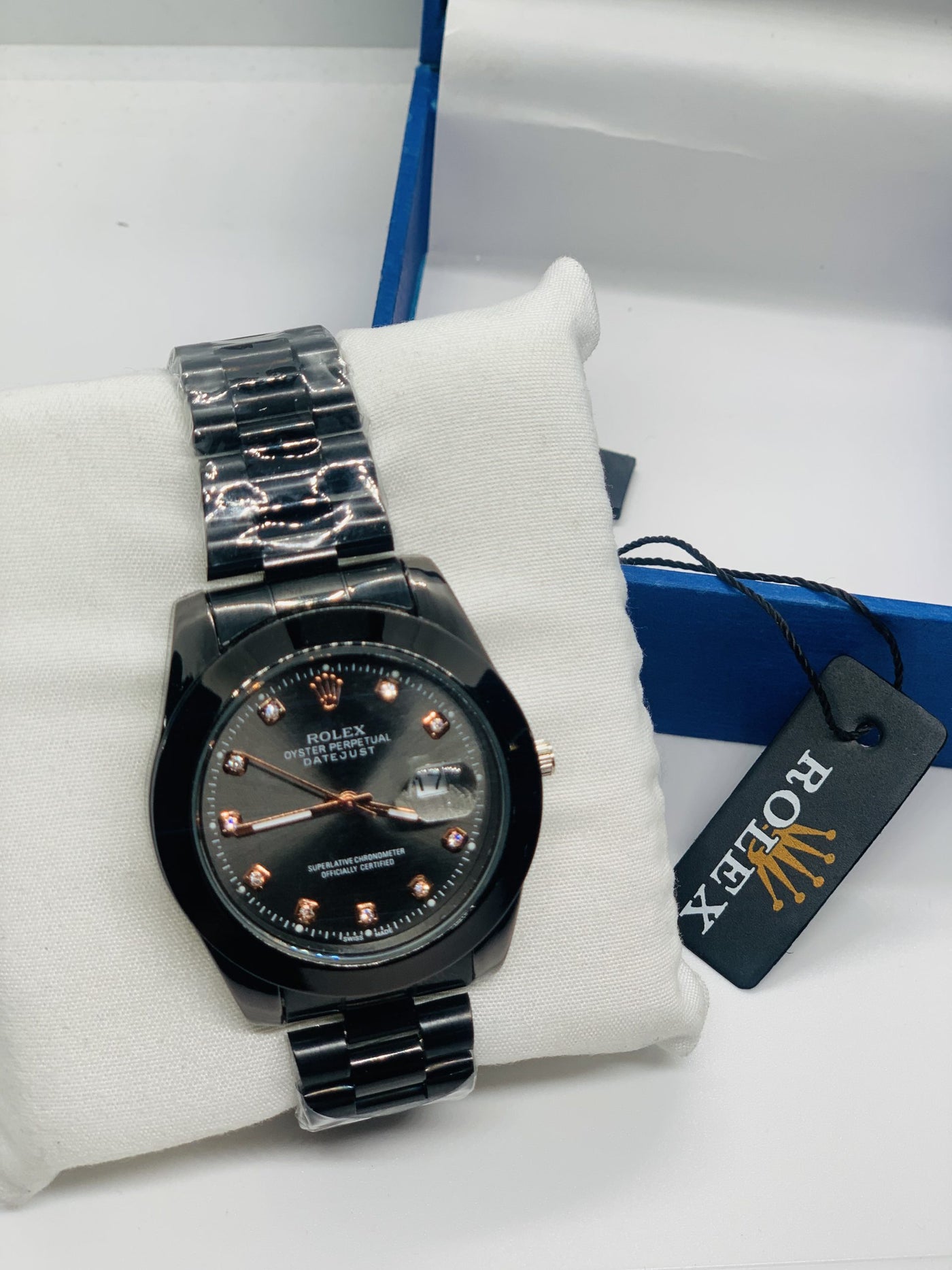 Rolex Stainless Steel Date Just Chain Watch (Black) - Without Box