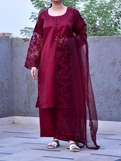 3 Pcs Beautiful Katan Silk Suit for women and young girls