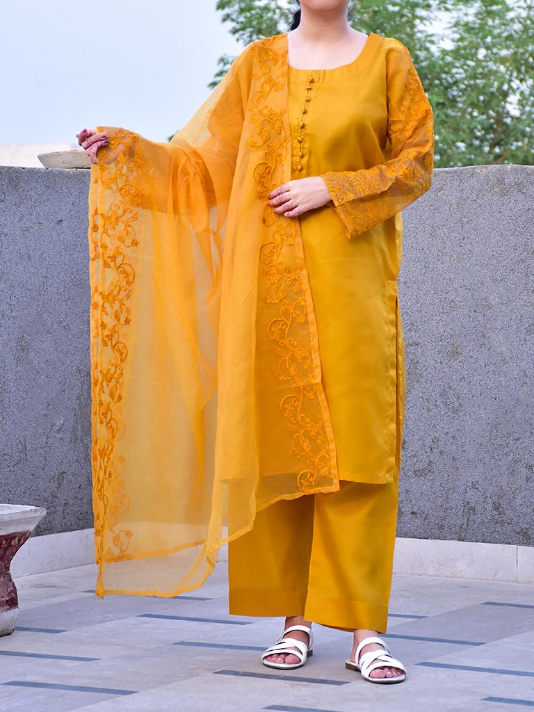 3 Pcs Beautiful Katan Silk Suit for women and young girls