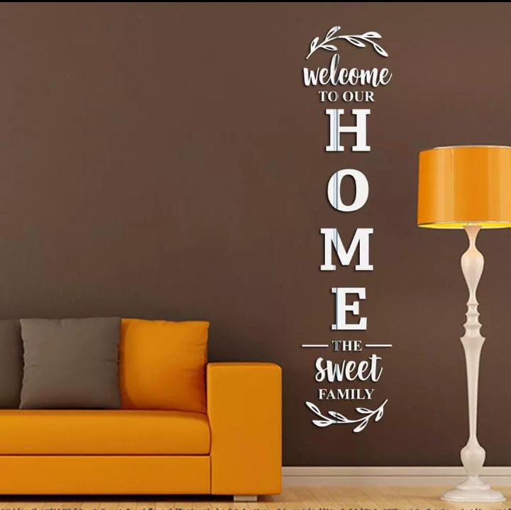 Welcome To Our Home The Sweet Family Mirror Quotes Wall Sticker Home Decor Living Room Acrylic Mirror Family Quotes Saying Decal (Size 150*33cm)