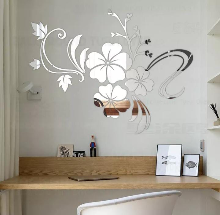 Fashion Flower Vines Mirror Wall Stickers DIY Decoration 3D Bathroom Room (Size 780x600mm)