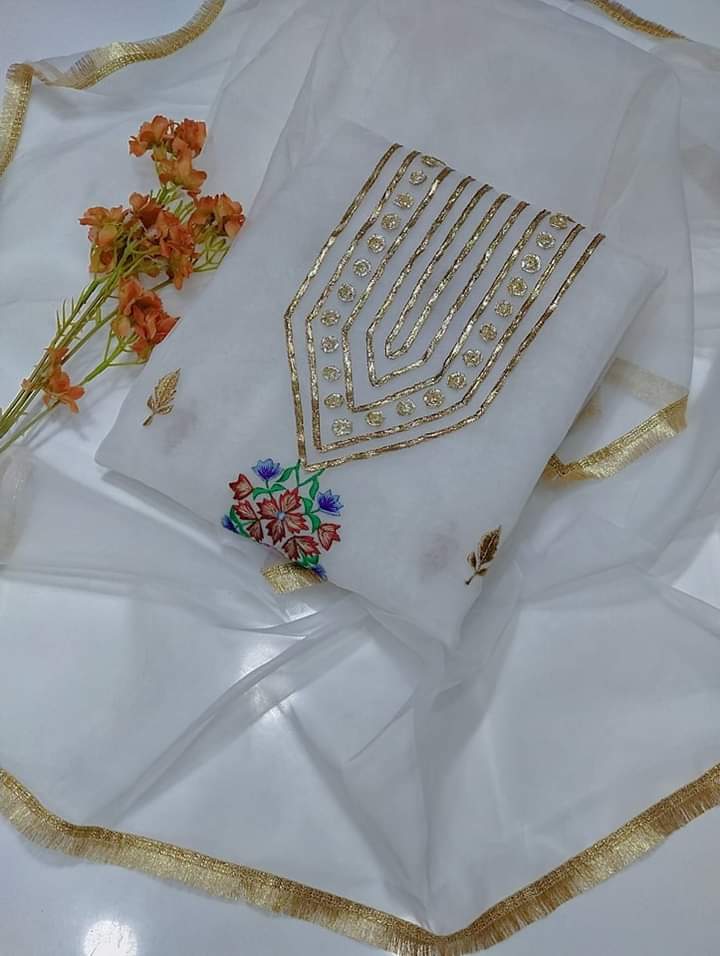 2 pice suit organza Shirt organza gotta and karhai work Dupata orgazna with kiran less