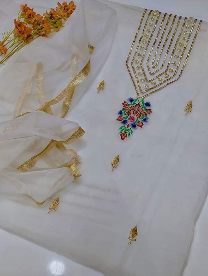2 pice suit organza Shirt organza gotta and karhai work Dupata orgazna with kiran less