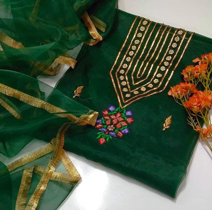 2 pice suit organza Shirt organza gotta and karhai work Dupata orgazna with kiran less
