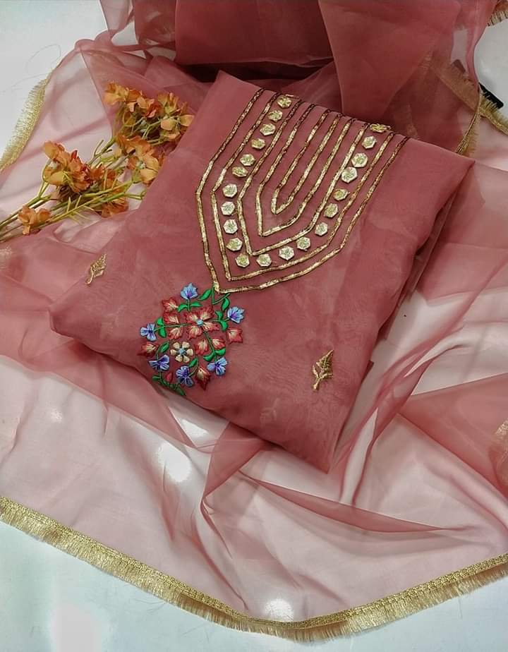 2 pice suit organza Shirt organza gotta and karhai work Dupata orgazna with kiran less