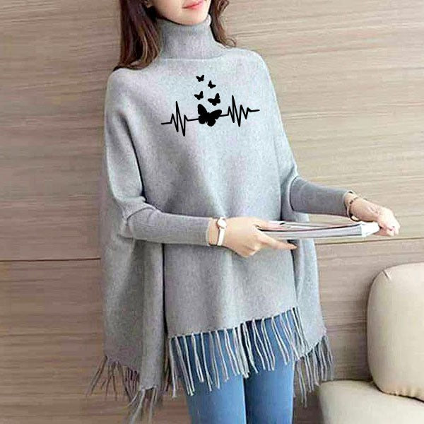 Grey Printed Women Poncho (free size)