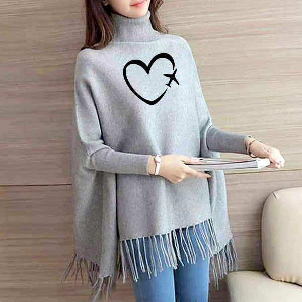 Grey Printed Women Poncho (free size)