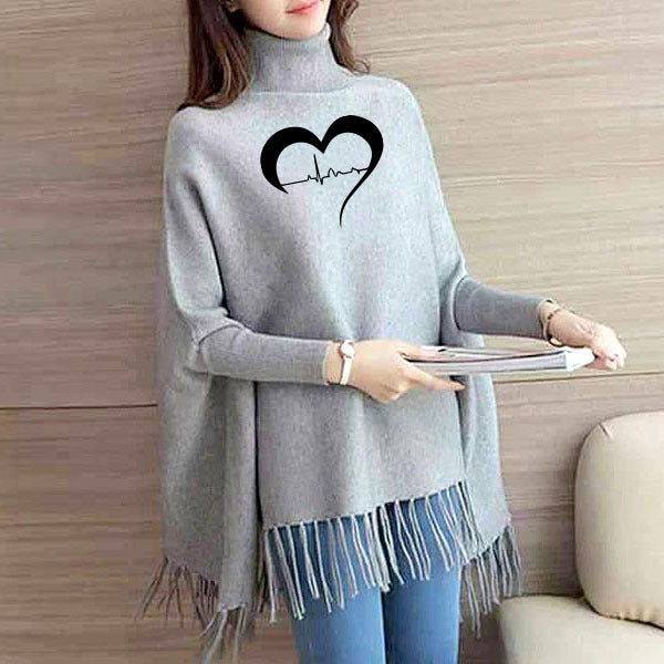 Grey Printed Women Poncho (free size)
