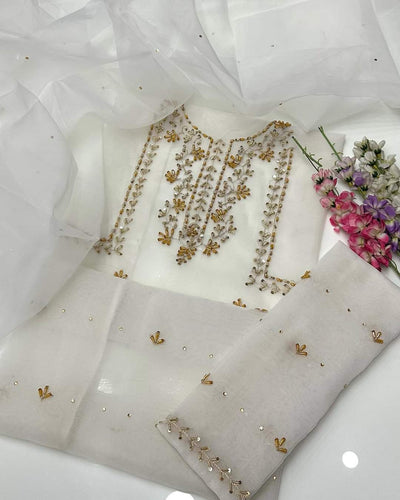 2 pcs Organza zarri beads work shirt and dupatta