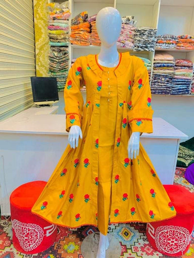 3 Pcs Beautiful Flower Design Katan Silk Gown