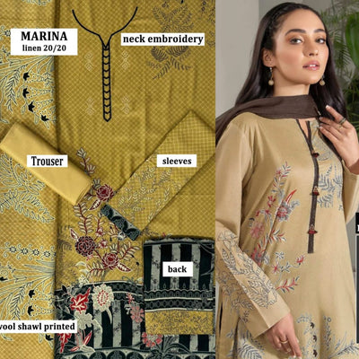 3pc unstitched marina Suits