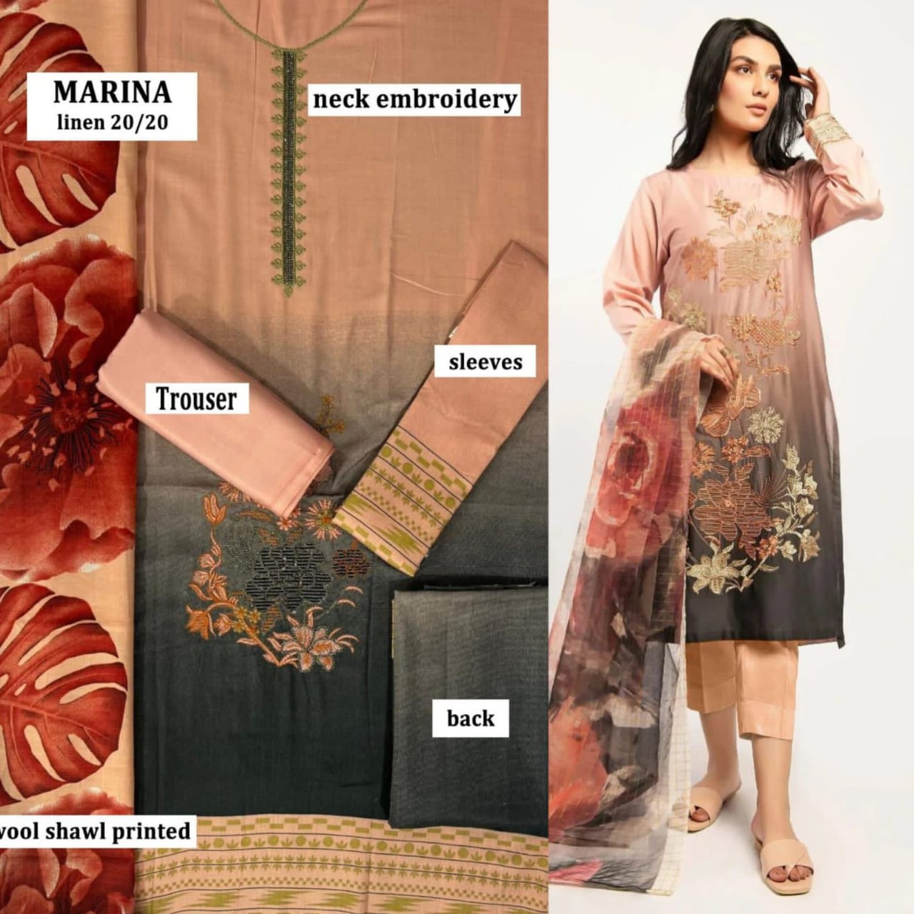3pc unstitched marina Suits