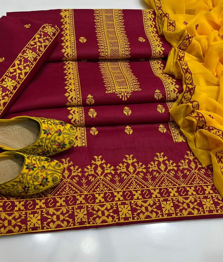 Linen 3Pc Fully Embroidered With Bember Emb Duppata unstich