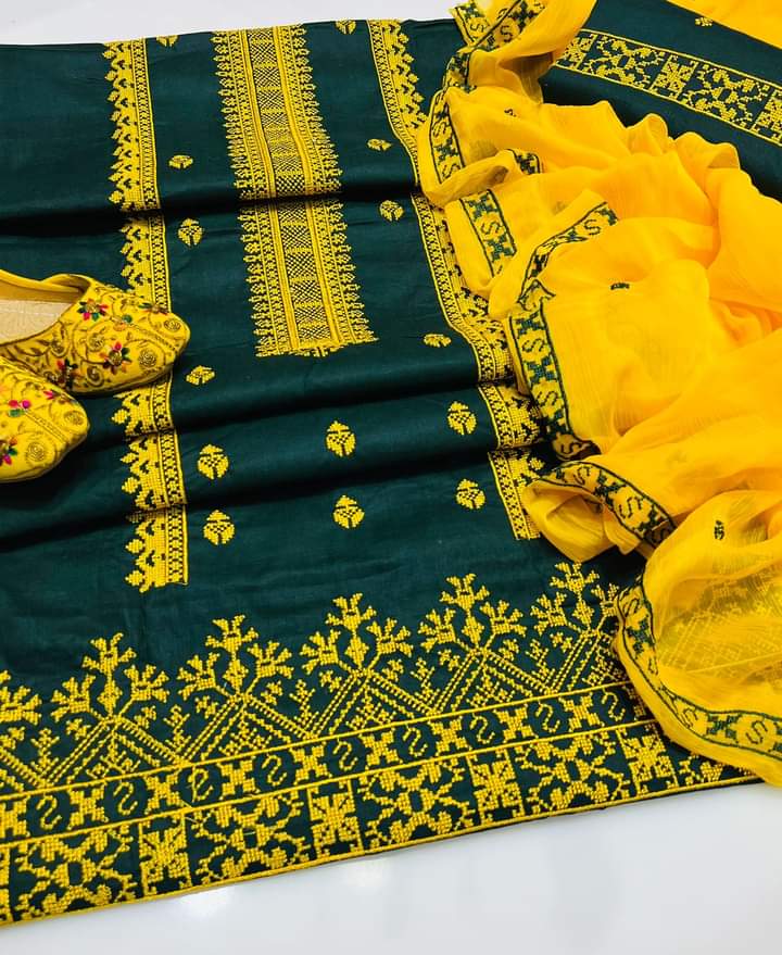 Linen 3Pc Fully Embroidered With Bember Emb Duppata unstich