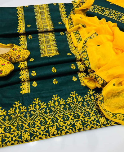 Linen 3Pc Fully Embroidered With Bember Emb Duppata unstich